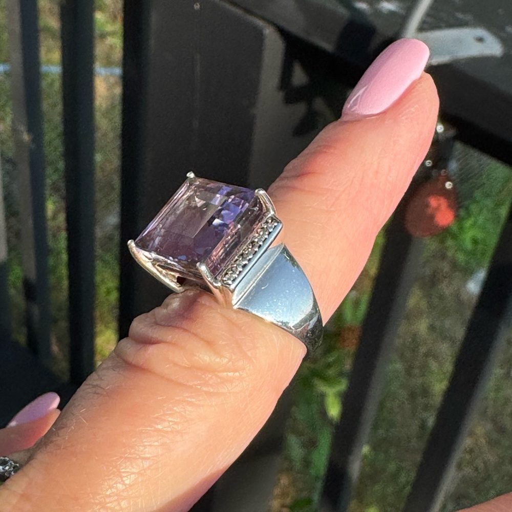 925 Square Cut Amethyst Ring - image 4